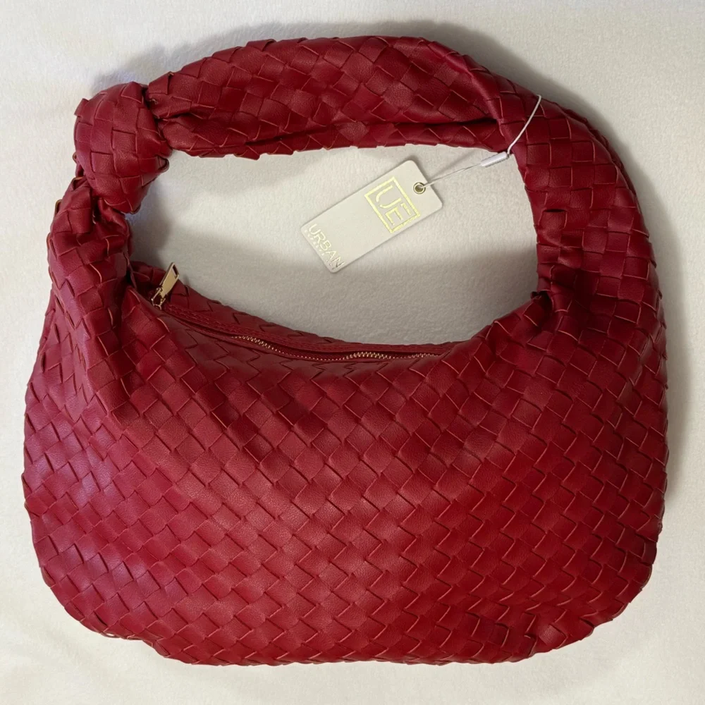Urban Expressions Red Woven Hobo Shoulder Bag With Knotted Strap - NWT